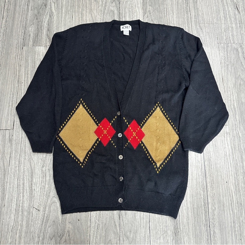 Vintage Koret Button Diamond Pattern Cardigan Made in Hong Kong
